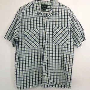 Woolrich Mens Large Green Plaid Textured Casual Button Down Shirt
